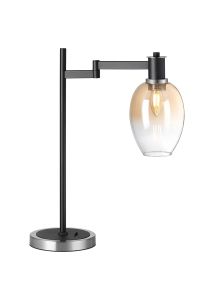 Erdi Swing Arm Table Lamp 1 Light E14, Satin Nickel/Satin Black/Amber Fade Wine Glass Glass