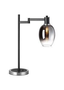 Erdi Swing Arm Table Lamp 1 Light E14, Satin Nickel/Satin Black/Smoke Fade Wine Glass Glass