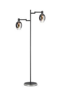 Erdi Swing Arm Floor Lamp 2 Light E14, Satin Nickel/Satin Black/Smoke Fade Wine Glass Glass