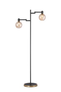 Erdi Swing Arm Floor Lamp 1 Light E14, Brass/Satin Black/Amber Plated Round Segment Glass