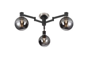 Erdi 62cm Swing Arm Flush Ceiling, 3 Light E14, Satin Nickel/Satin Black/Smoke Plated Round Segment Glass