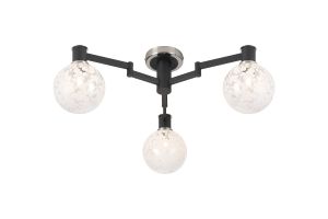 Erdi 62cm Swing Arm Flush Ceiling, 3 Light E14, Satin Nickel/Satin Black/White Round Speckled Glass