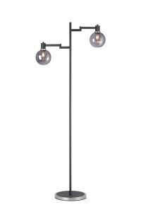 Erdi Swing Arm Floor Lamp 1 Light E14, Satin Nickel/Satin Black/Smoke Plated Round Segment Glass