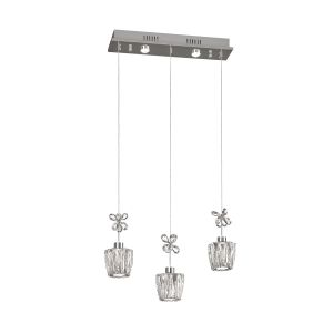 Strass Linear Pendant 65cm 3 Light 25W LED 3000-6500K Tuneable, 1800lm, Remote Control Chrome/Crystal, 3yrs Warranty