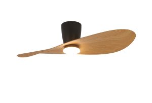 Surfer 112 x 30cm 18W LED Dimmable Ceiling Light With Built-In 40W DC Fan, 3000-5000K Remote Control, 3600lm, Black/Wood, 5yrs Warranty