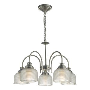 Tack 5 Light E27 Antique Chrome Adjustable Pendant Light With A Grid Pattern Ribbed Glass Shades