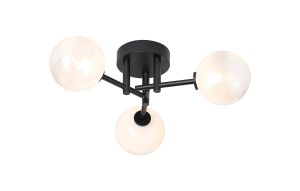 Gana 44.5cm Semi Flush Ceiling Round, 3 Light G9, IP44, Satin Black/White/Clear Two-Tone Snow Specks Round Glass