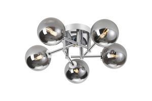 Gana 50cm Semi Flush Ceiling Round, 5 Light G9, IP44, Polished Chrome/Smoke Smooth Round Glass