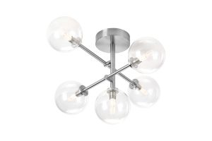 Gana Semi Flush Ceiling Tiered Adjustable Arms, 5 Light G9, IP44, Polished Chrome/Clear Smooth Round Glass