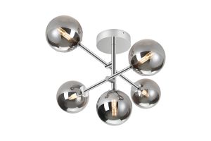 Gana Semi Flush Ceiling Tiered Adjustable Arms, 5 Light G9, IP44, Polished Chrome/Smoke Smooth Round Glass