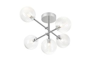 Gana Semi Flush Ceiling Tiered Adjustable Arms, 5 Light G9, IP44, Polished Chrome/Clear Ribbed Round Glass