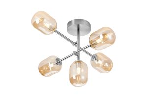 Gana Semi Flush Ceiling Tiered Adjustable Arms, 5 Light G9, IP44, Polished Chrome/Amber Smooth Tubular Glass
