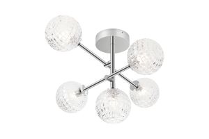 Gana Semi Flush Ceiling Tiered Adjustable Arms, 5 Light G9, IP44, Polished Chrome/Clear Cross Pattern Round Glass