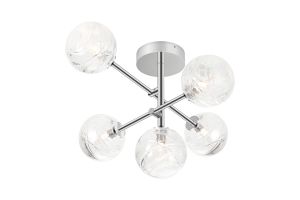Gana Semi Flush Ceiling Tiered Adjustable Arms, 5 Light G9, IP44, Polished Chrome/Clear Dune Effect Round Glass