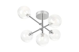 Gana Semi Flush Ceiling Tiered Adjustable Arms, 5 Light G9, IP44, Polished Chrome/Clear Swirl Round Glass