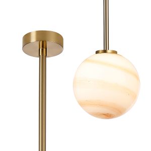 Gana 12cm Telescopic Pendant, 1 Light G9, IP44, Brass Gold/Brown Round Marble Effect Glass