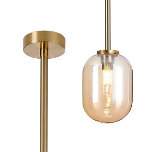 Gana 9cm Telescopic Pendant, 1 Light G9, IP44, Brass Gold/Amber Smooth Tubular Glass
