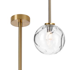 Gana 12cm Telescopic Pendant, 1 Light G9, IP44, Brass Gold/Clear Waved Round Glass