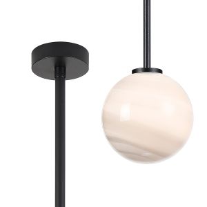 Gana 12cm Telescopic Pendant, 1 Light G9, IP44, Satin Black/Grey Round Marble Effect Glass
