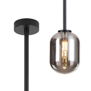 Gana 9cm Telescopic Pendant, 1 Light G9, IP44, Satin Black/Smoke Smooth Tubular Glass