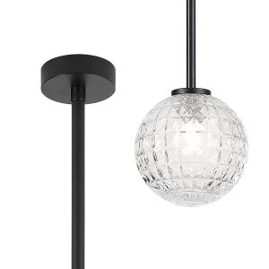 Gana 12cm Telescopic Pendant, 1 Light G9, IP44, Satin Black/Clear Cross Pattern Round Glass