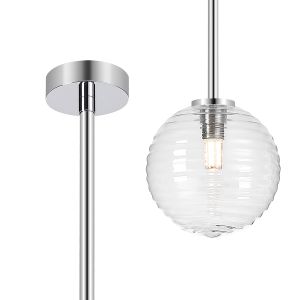 Gana 12cm Telescopic Pendant, 1 Light G9, IP44, Polished Chrome/Clear Ribbed Round Glass