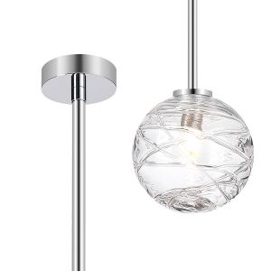 Gana 12cm Telescopic Pendant, 1 Light G9, IP44, Polished Chrome/Clear Dune Effect Round Glass