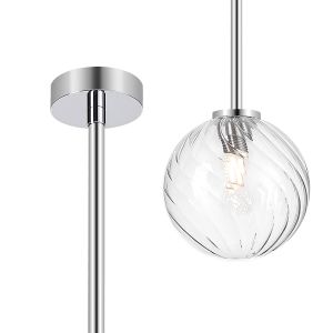 Gana 12cm Telescopic Pendant, 1 Light G9, IP44, Polished Chrome/Clear Swirl Round Glass