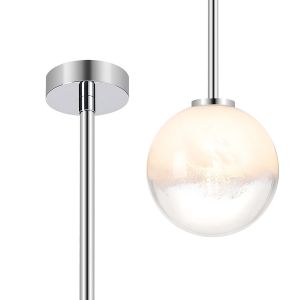 Gana 12cm Telescopic Pendant, 1 Light G9, IP44, Polished Chrome/White Two-Tone Snow Specks Round Glass