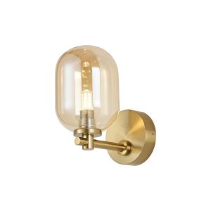 Gana Short Arm Wall Light, 1 Light G9, IP44, Brass Gold/Amber Smooth Tubular Glass