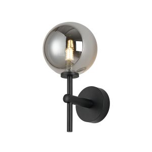Gana Medium Arm Wall Light, 1 Light G9, IP44, Satin Black/Smoke Smooth Round Glass