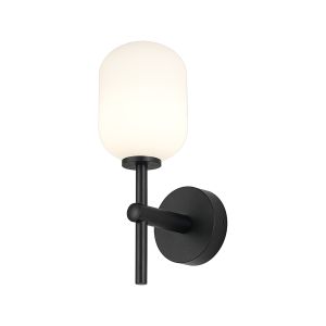 Gana Medium Arm Wall Light, 1 Light G9, IP44, Satin Black/Opal Smooth Tubular Glass