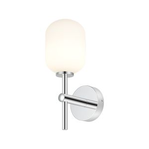 Gana Medium Arm Wall Light, 1 Light G9, IP44, Polished Chrome/Opal Smooth Tubular Glass