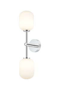 Gana Medium Arm Wall Light, 2 Light G9, IP44, Polished Chrome/Opal Smooth Tubular Glass
