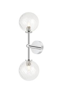 Gana Medium Arm Wall Light, 2 Light G9, IP44, Polished Chrome/Clear Swirl Round Glass