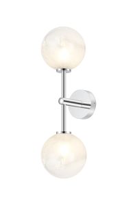 Gana Medium Arm Wall Light, 2 Light G9, IP44, Polished Chrome/White Two-Tone Snow Specks Round Glass