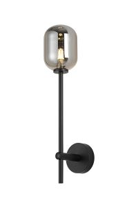 Gana Tall Arm Wall Light, 1 Light G9, IP44, Satin Black/Smoke Smooth Tubular Glass