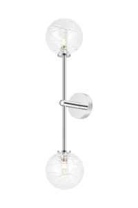 Gana Tall Arm Wall Light, 2 Light G9, IP44, Polished Chrome/Clear Dune Effect Round Glass
