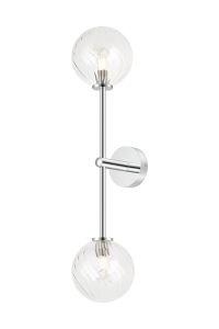 Gana Tall Arm Wall Light, 2 Light G9, IP44, Polished Chrome/Clear Swirl Round Glass