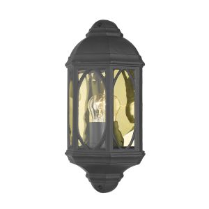 Tenby 1 Light E27 Black Outdoor IP43 Half Wall Light With Bevelled Polished Glass Panels