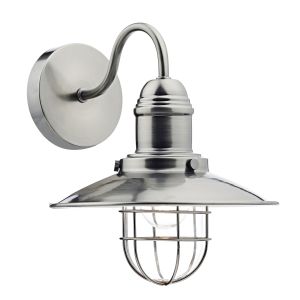Terrace 1 Light E14 Antique Chrome Traditional Fisherman's Lamp Wall Light With Clear Glass Shade Within A Cage