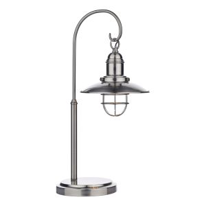 Terrace 1 Light E14 Antique Chrome Traditional Fisherman's Style Table Lamp With Inline Switch With Clear Glass Shade Within A Cage