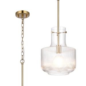 Romano Fluted Ribbed Glass Pendant, 1 x E27, Gold/Clear Glass