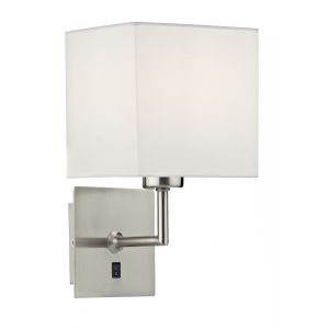 Tibet 1 Light E27 Satin Chrome Wall Light With Rocker Switch C/W Cmozarella Cotton Rectangualr Shade