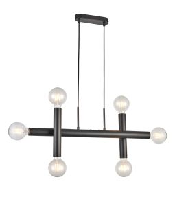 Vienta 3 Arm 6 Light Linear Adjustable Pendant/Semi Flush E27, Satin Black