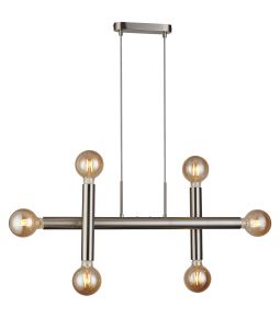 Vienta 3 Arm 6 Light Linear Adjustable Pendant/Semi Flush E27, Satin Nickel