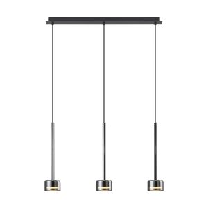 Tonic Linear Pendant, 3 Light GX53 (12W, Not Included), Chrome/Black/Chrome Glass