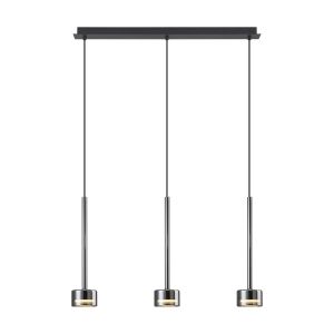 Tonic Linear Pendant, 3 Light GX53 (12W, Not Included), Chrome/Black/Chrome Glass