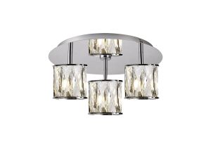 Fonte Round 3 Light G9 35cm Flush Light Polished Chrome / Clear Crystal Shade