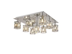 Fonte Square 9 Light G9 Flush Light Polished Chrome / Clear Crystal Shade